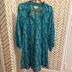 Teal Patterned Dress with Tassels